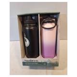 Thermoflask 40oz Stainless Steel Insulated Water Bottles with Straw and Spout Lids, 2-pack, Black/Rose Purple