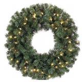 Large 24 Inch Battery Operated Pre-lit Christmas Pine Wreath with 50 Led Clear Lights and Timer, Indoor/outdoor