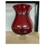 Partylite P9099 Red Pedestal Footed Glass Hurricane Candleholder Vase Valentine aprox 12 inch tall 32798