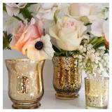 Tebery 12 Pack Round Gold Votive Candle Holders, 2-Inch Glass Tealight Candle Holder for Table Centerpiece, Wedding Decoration, Party, and Home Decor