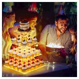 YestBuy 4 Tier Cupcake Stand Acrylic Tower Display with LED Light Premium Holder Dessert Tree Tower for Birthday Cady Bar DÃ©cor Weddings, Parties Events (Yellow Light)