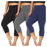 we fleece Plus Size Capri Leggings for Women -Stretchy 2XL Tummy Control High Waist Spandex Workout Yoga Pants. one each gray