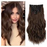 Clip in Hair Extensions, 6 PCS Light Brown Extensions, Wavy Hair Extensions, Natural & Soft Hair & Blends Well Hair Extensions, Chocolate Brown Long Wavy Hairpieces(20inch, 6pcs, Chocolate Brown)