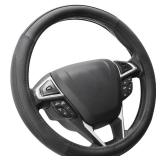 SEG Direct Car Steering Wheel Cover Universal Standard Size 14.5-15 inch, Black Microfiber Leather