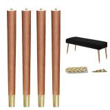 XBurmo Mid Century Table Legs,16" Angled Tapered Solid Wood Table Legs for Stool Bench,Legs for Furniture set of 4 with Gold Metal Edge Mounting Plates