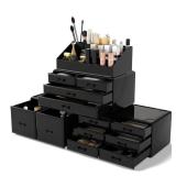 READAEER Makeup Cosmetic Organizer Storage Drawers Display Boxes Case with 12 Drawers (Black)