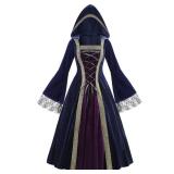 Colorful House Womens Velvet Medieval Princess Costume Halloween Cosplay Long Sleeve Renaissance Dress Adult Queen Costumes(Blue/Purple, Large)