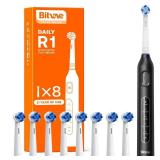 Bitvae R1 Rotating Electric Toothbrush with 8 Brush Heads for Adults and Kids, 60-Day Battery Life, 5 Modes Rechargeable Power Toothbrush with 2-Minute Smart Timer, Black