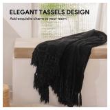 Throw Blanket Soft Cozy Chenille Throw Blanket with Fringe Tassel for Couch Sofa Chair Bed Living Room Gift (Black, 60" x 80") Retail $37.48