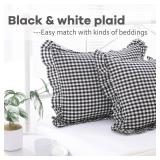 K MASANIJI 2 Pack Black and White Plaid Ruffle King Size Pillow Shams 20x36 inches, Washed Cotton Buffalo Gingham Checkered Farmhouse Pillow Covers for Bed/Sofa (20x36 inches, Black/White Plaid) Retai