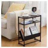 ZEXVIDA Narrow End Table for Small Spaces - Slim Side Table with Magazine Holder,2 in 1 Design Narrow CoffeeTable Living Room,Skinny Bedroom Nightstand Thin Side Magazine Table,Grey Retail $27.99