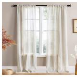 SHINELAND Sheer Curtains Set of 2 Panels 80 Inches Long for Living Room,Linen Textured Semi Privacy Light Filtering Rod Pocket Window Treatments Cream Farmhouse Boho Curtains for Bedroom