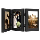 Golden State Art, 4x6 Three Picture Frame Trifold Hinged Photo Frame with 3 Openings, Desk Top Family Picture Collage, with Real Glass (4x6 Triple, Black, 1-Pack)