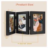 Golden State Art, 4x6 Three Picture Frame Trifold Hinged Photo Frame with 3 Openings, Desk Top Family Picture Collage, with Real Glass (4x6 Triple, Black, 1-Pack)