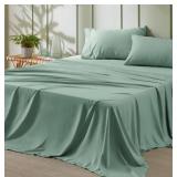 Bedsure Queen Sheet Set - Soft Sheets for Queen Size Bed, 4 Pieces Hotel Luxury Mint Green Sheets Queen, Easy Care Polyester Microfiber Cooling Bed Sheet Set