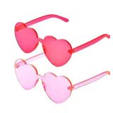 LYMOJOR Heart Sunglasses Thick Heart Glasses Rimless Fun Cute Heart Shaped Sunglasses for Women Party Favors (2 Pack, Pink and Hot Pink)