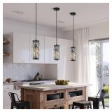 XLHYTF Black Pendant lamp Modern Pendant lamp, Mini Crystal Pendant lamp, Adjustable Pendant lamp for Kitchen, Dining Room, Bedroom (Black Pack of 1)