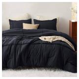 Bedsure King Comforter Set with Sheet - 4 Pieces Soft Black Bedding Sets, Grid Pinch Pleat, All Season Lightweight Fluffy Bed Set with Solid Boho Comforter, Pillowcases & Sheet