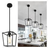 GZJunYo 1-Light Black Pendant Light Fixture Farmhouse Iron Cage Metal Pendant Light Lantern Hanging Light Fixtures with Clear Glass Shade for Kitchen Island, Entryway, Dining Room, Hallway