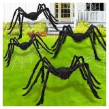 JOYIN 4 Packs Halloween Outdoor Decorations Hairy Spider Set, Realistic Scary Fake Spider Hairy Spider Prop for for Halloween Yard Decorations Party Decor, Black (One 47.25", Two 35.5", and One 29.5")