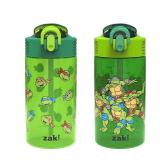 Zak Designs Teenage Mutant Ninja Turtles Kids Water Bottle For School or Travel, 16oz 2 Count (Pack of 1) Durable Plastic Water Bottle With Straw, Handle, and Leak-Proof, Pop-Up Spout Cover (TMNT)