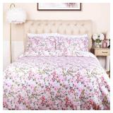 Superior 300-Thread Count Cotton Duvet Cover Bed Set with Pillow Shams, Durable and Breathable, Machine Washable, Vintage Floral Bedding Boho Wildflower, Full/Queen, White