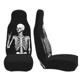 Teery-YY Car Seat Covers 2pc Front Seat Protector Cover Cushion Rock&Roll Skeleton Skull Boho Hippie Overall Surrounded Decor Universal Auto Stretch Elastic for Most Vehicle, Car, SUV