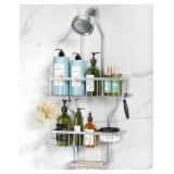 YASONIC Shower Caddy Hanging - Never Rust Shower Organizer - Aluminum over The shower head caddy with 10 Hooks for Razor/Sponge - Shower Rack with Soap Basket - Silver