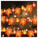 3 Pack Thanksgiving Decorations Fall Garland with Pumpkin Lights & Enlarged Maple Fall String Lights Pumpkin Decor, 30Ft 60LED Waterproof Battery Operated Fall Decorations for Home Indoor Outdoor