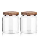 Labina Glass Storage Container Airtight Food Jars Kitchen Canister with Wood Lids, 20 Oz Wide Mouth Pantry Organization Glass Jar for Flour, Sugar, Cookie, Spagetti, Nuts and Candy (2 Pack)