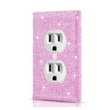 Wall Plate Outlet Cover, Plug Cover for Electrical Outlet, Standard Size 4.50" x 2.76", Dengduoduo Silver Pink Rhinestones Bling Decorative Light Switch Cover Plate for Bedroom Accessories Home Decor