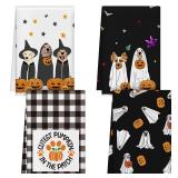 Macarrie 4 Pcs Halloween Kitchen Towels Halloween Dish Towels Set 14inch x 21inch Fall Kitchen Towels Absorbent Kitchen Hand Towels Tea Towels for Holiday Kitchen Bathroom Party Supplies (Dog)