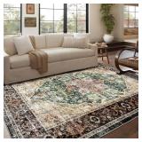 QD-Udreamy 4x6 Area Rugs - Machine Washable Area Rugs 4x6 for Living Room, Soft Washable Rugs 4x6, Non-Slip Washable Area Rug, Stain Resistant Boho Low Pile Thin Washable Rug 4x6