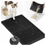 Conlun Silicone Cat Litter Mat, Rubber Litter Trapping Mat, Waterproof, Cat Litter Box Mat for Floor, Easy Clean, Non-Slip Kitty Litter Mat for Litter Control (Black,24"x15")