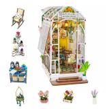 Book Nook Kit, Wooden Bookcase Garden House Miniature Kit with LED Light, Decor Bookends, DIY 3D Puzzles Craft Hobby for Adults Girls Boys