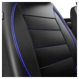 CAR PASS Universal FIT Piping Leather Two Front Seat Covers, Waterproof Faux Leather for SUV Sedan Van Truck, Airbag Compatible,Reserved Opening Holes for Headrest Covers. (Black and Blue)