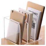 SANRUI Clear Acrylic Magazine File Holder with 3 Vertical Compartments Rack, File Organizer for Office Desk Accessories,Desk Organizer Office Supplies Stand Bookshelf 8.46" W x 7.2" D x 6.5" H