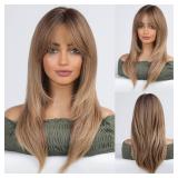 Alanhair Long Ombre Brown Wigs for Women,HAIRCUBE Layered Synthetic Wig with Bangs Heat Resistant Fiber