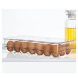 iDesign Plastic Egg Holder Fridge Organizer with Front Handle - 14.57" x 6.25" x 3", Clear