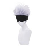 Ebingoo Wig Cap + Black Blindfold + Short Wavy Cosplay Wig Light Purple Mix Silver Wig for Anime Heat Resistant Hair Wig for Men Boys