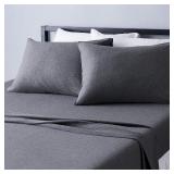 Amazon Basics Cotton Jersey 4-Piece Bed Sheet Set, King, Dark Gray, Solid