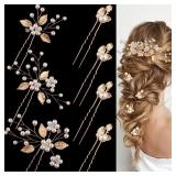 7 Pieces Wedding Hair Pins Gold Leaf Bride Headpiece Pearl Wedding Hair Styling Pins Hair Accessories Flower Hair Accessories for Brides Bridesmaids Girls