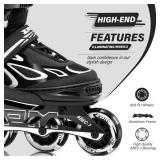 2PM SPORTS Vinal Girls Adjustable Flashing Inline Skates, All Wheels Light Up, Fun Illuminating Skates for Kids and Men - Silver L