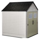 Rubbermaid 7x7 Durable Weather Resistant Resin Outdoor Storage Shed Sand - Retail: $1,129.99