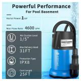 FOTING Sump Pump 1HP Clean/Dirty Submersible Water Pump, 4600 GPH Utility Pump Thermoplastic Electric Portable Transfer Water Pump for Swimming Pool Garden Pond Basement with 25ft Long Power Cord