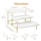 Lifewit 3 Tier Plastic Serving Tray for Party Supplies, 12" x 6.5" Platters for Serving Food, White Reusable Trays with Gold Metal Display Stand for Veggie, Fruit, Cookies, Dessert