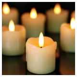 Homemory Flameless Votive Candles with Timer, 2" x 2" Real Wax, 400+Hour Realistic Black Wick Battery Operated Candles, Set of 6 for Wedding, Party and Holiday Decoration (Battery Included)