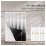 AmazerBath Fabric Shower Curtain with Liner Double Zippered, Rustic White Shower Curtain and Liner Set, See Through Shower Curtain with Window, Waterproof, 72" x 72"(One Extra Black Ombre Outer