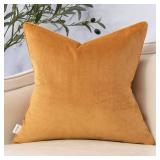 Yangest Orange Yellow Square Throw Pillow Cover Wavy Velvet Cushion Cover Modern Zippered Pillowcase for Sofa Couch Bedroom Living Room Chair, 20 x 20 Inch