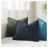 JUSPURBET Set of 2 Navy Blue Chenille Throw Pillow Covers 24x24 Inch Soft Textured Decorative Cushion Cases for Couch Sofa Bed Solid Home Decor Pillowcases